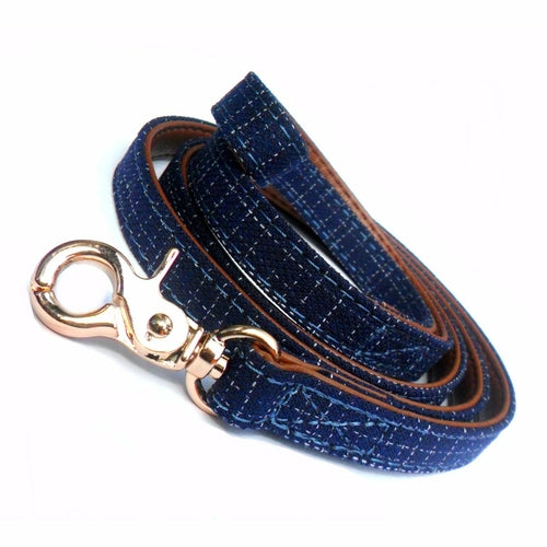 Blue Denim Fabric Dog Leads - BestyPaws