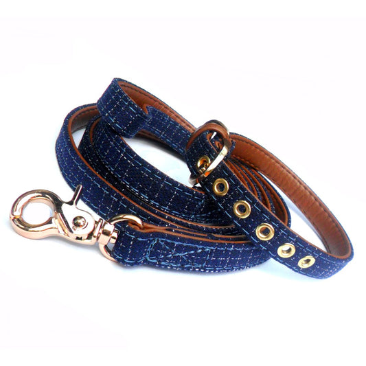 Blue Denim Fabric Dog Leads - BestyPaws